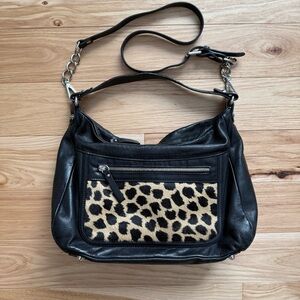 Italian Leather Leopard Print Shoulder Bag